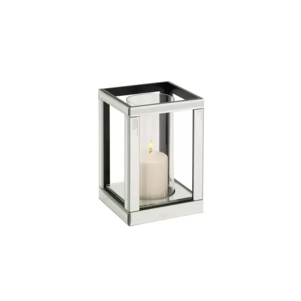 LITTON LANE 10 in. Silver Wood and Clear Glass Candle Holder