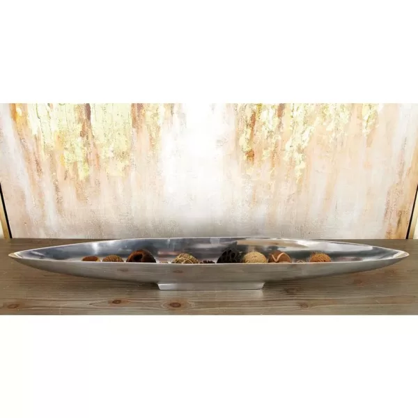 LITTON LANE 36 in. x 3 in. Polished Silver Aluminum Canoe-Shaped Bowled Tray