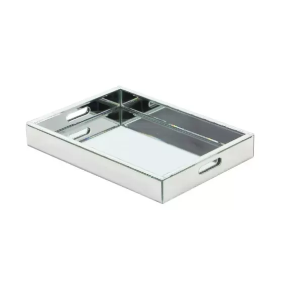 LITTON LANE 18 in. x 3 in. Modern Silver-Finished Decorative Mirror Tray