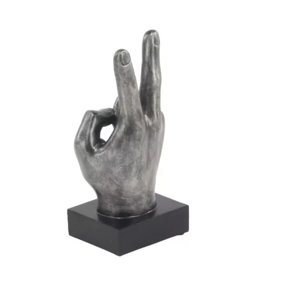 LITTON LANE Hand Sign Polystone Sculpture in Silver (Set of 3)