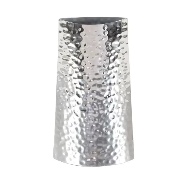 LITTON LANE 14 in. Hammered Stainless Steel Decorative Vase in Silver