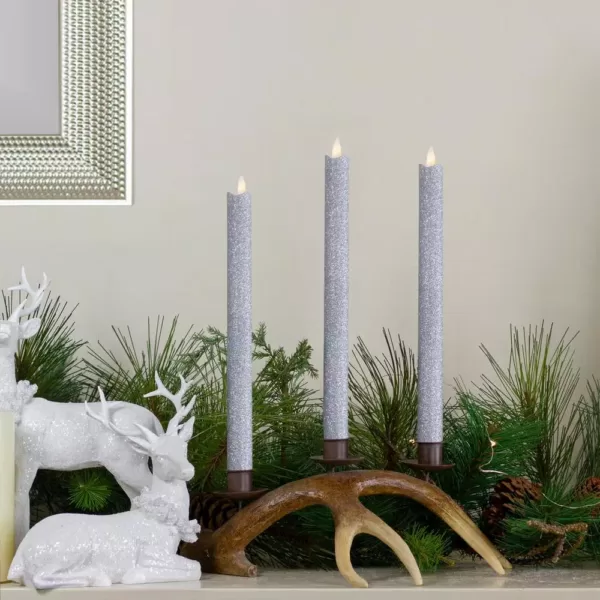 Northlight Set 2-Silver Glittered Flameless Taper Christmas Candles 12 in.