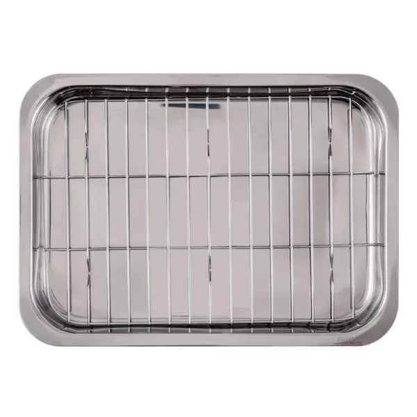 Ovente 13 in. x 9.3 in. Dishwasher-Safe Stainless Steel Roasting Pan with Wire Rack and Handles