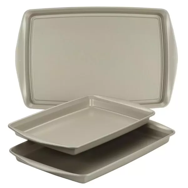 Rachael Ray Nonstick Bakeware Cookie Pan Set, 3-Piece, Silver