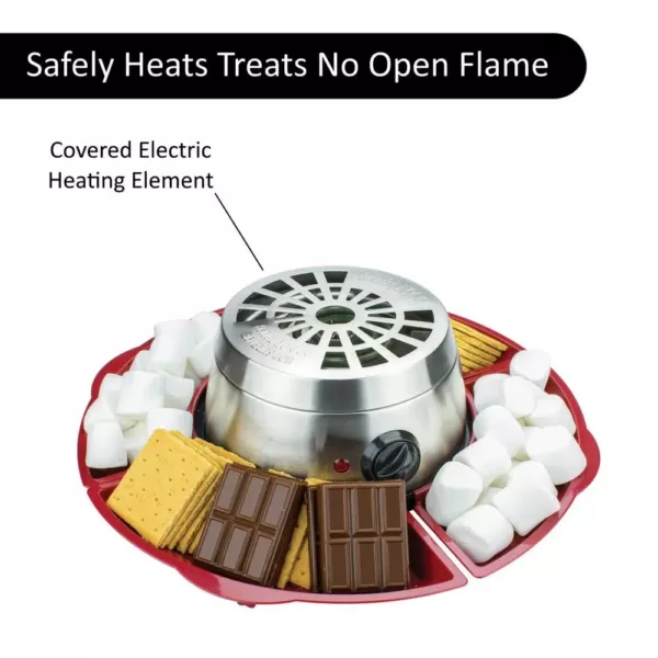 Brentwood Appliances Silver/Red Indoor Electric Stainless Steel S’mores Maker with 4-Trays and 4-Roasting Forks