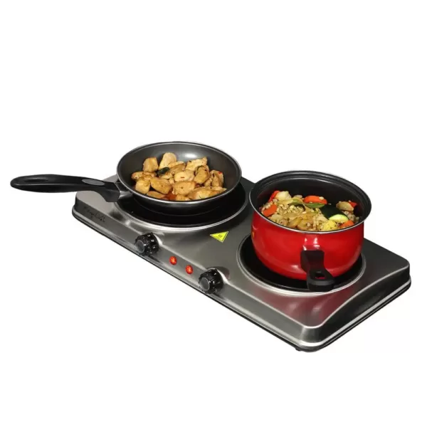 MegaChef Portable 2-Burner 7.5 in. Sleek Steel Hot Plate with Temperature Control