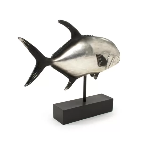 Zentique Resin Metallic Silver and Black Pompano on Black Stand