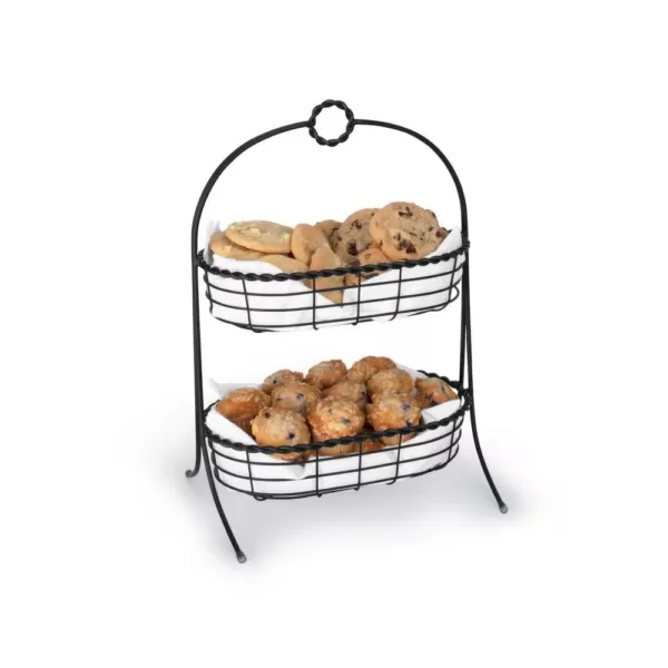 Spectrum Everly Dual Server Baskets, For Fruit, Produce, Bread, K-Cups, Snacks & More, Black