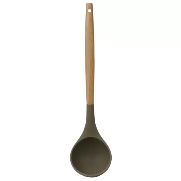 Home Basics Karina High-Heat Resistance Grey with Easy Grip Beech Wood Handle Non-Stick Safe Silicone Ladle