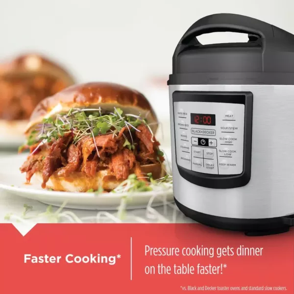 BLACK+DECKER 6 Qt. Stainless Steel Electric Pressure Cooker with Non-Stick Metal Insert