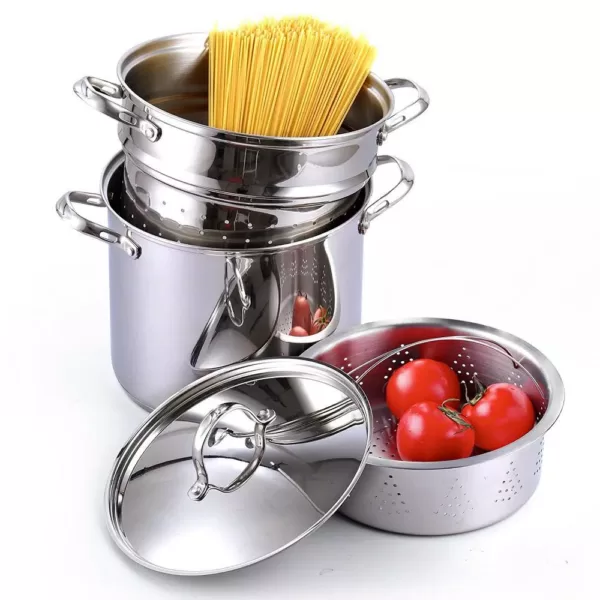 Cooks Standard Classic 12 qt. Stainless Steel Pasta Stockpot Cooker Steamer Multi-Pot Set