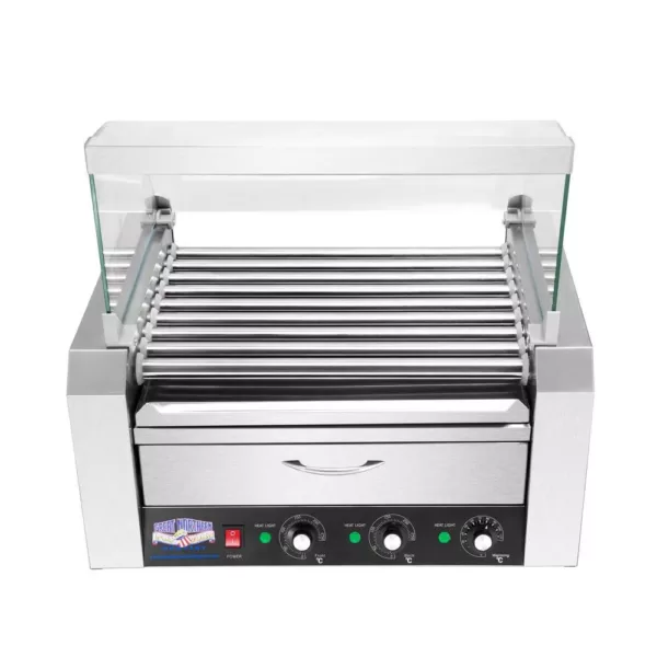 Great Northern 9-Hot Dog 124 sq. in. Stainless Steel Hot Dog Roller Grill with Bun Warmer and Cover