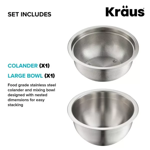 KRAUS Workstation Kitchen Sink Mixing Bowl and Colander Accessories Set