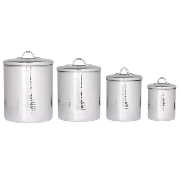 Old Dutch 4 Qt., 2 Qt., 1.5 Qt., 1 Qt. Stainless Steel Hammered Canister Set with Fresh Seal Covers (4-Piece)