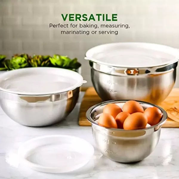 Ovente 3-Piece Mixing Bowls with Lids Stainless Steel Kitchen Storage Bakeware Set