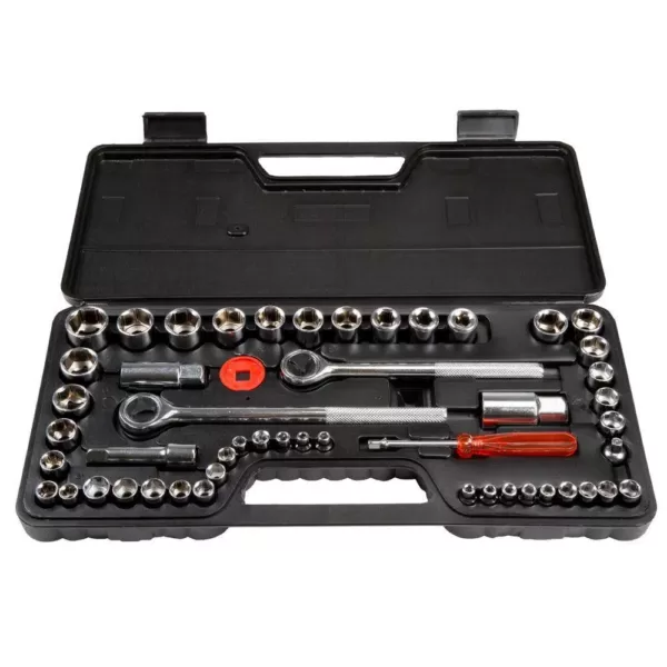 Stalwart 1/4, 3/8 and 1/2 Drive Socket Set SAE and Metric (52-Piece)