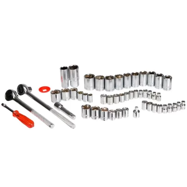 Stalwart 1/4, 3/8 and 1/2 Drive Socket Set SAE and Metric (52-Piece)