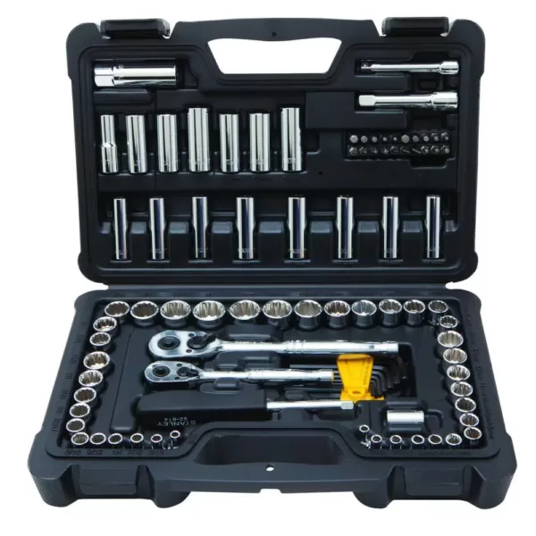 Stanley 1/4 in. & 3/8 in. Drive Full Polish Chrome SAE & Metric Mechanic Tool Set (97-Piece) w/Bonus SAE Deep Socket Set (10pc)