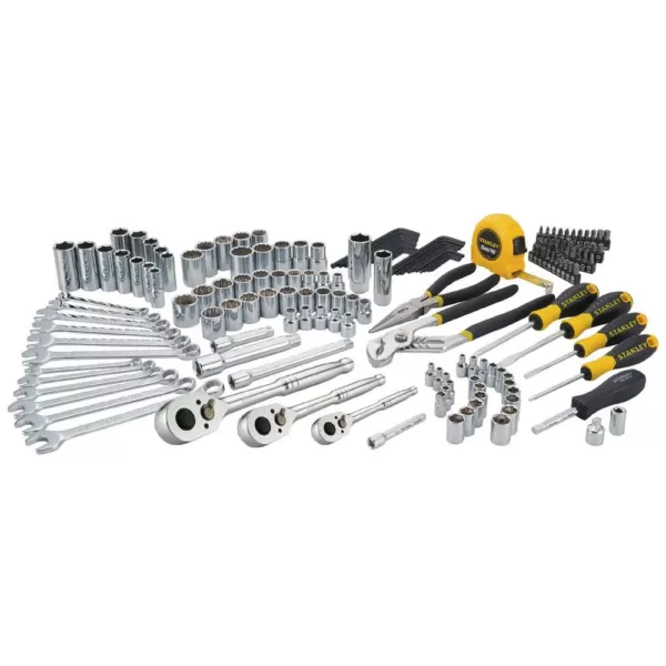 Stanley 1/4 in. & 3/8 in. Drive Full Polish Chrome SAE & Metric Mechanics Tool Set (170-Piece)