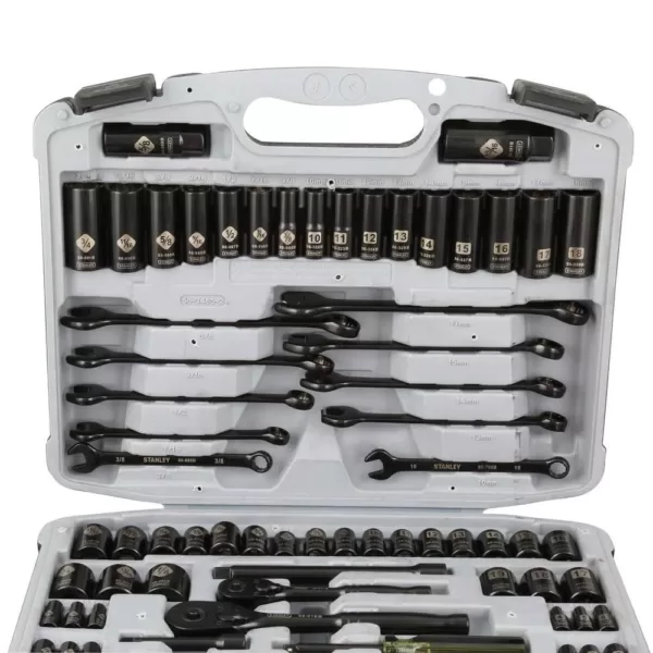 Stanley 1/4 in. & 3/8 in. Drive Black Chrome Laser Etched  SAE & Metric Mechanics Tool Set (99-Piece)