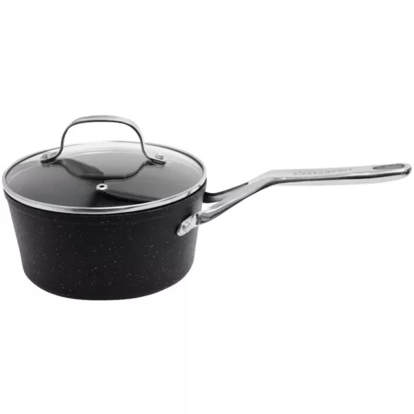 Starfrit The Rock 3 qt. Aluminum Nonstick Sauce Pot in Black Speckle with Glass Lid