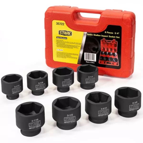 Stark Jumbo 3/4 in. Drive SAE Shallow Impact Socket Set (8-Piece)