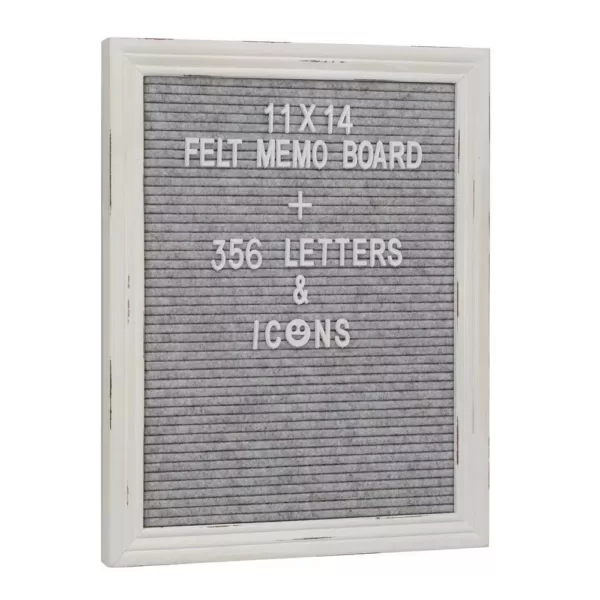 Stonebriar Collection Gray Felt Memo Board with White Wash Wooden Frame