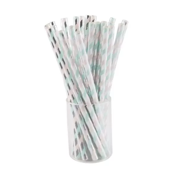 Sugar Plum Party 50-Piece Blue and Pink Assorted Disposable Cocktail Paper Straws