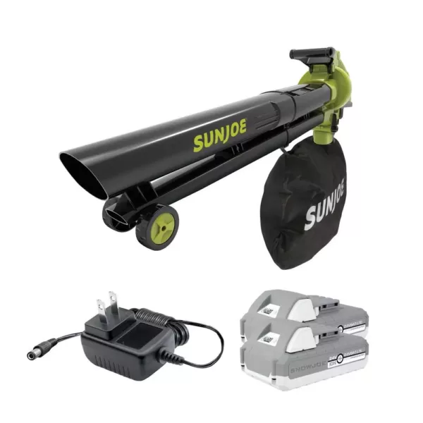 Sun Joe 48-Volt 155 MPH 388 CFM Electric Cordless Blower/Vacuum/Mulcher Kit with 2 x 2.0 Ah Batteries + Charger