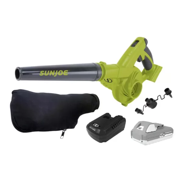 Sun Joe 24-Volt iON+ 185 MPH 105 CFM Cordless Workshop Blower/Vacuum Kit with 2.0 Ah Battery Plus Charger and 2x Dust Bags