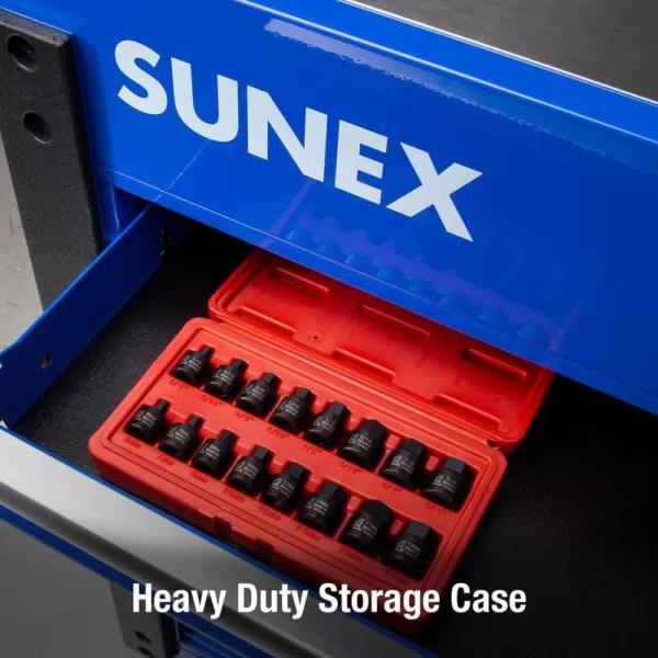 SUNEX TOOLS 3/8 in. Drive Stubby Impact Hex Driver SAE and Metric Set (16-Piece)