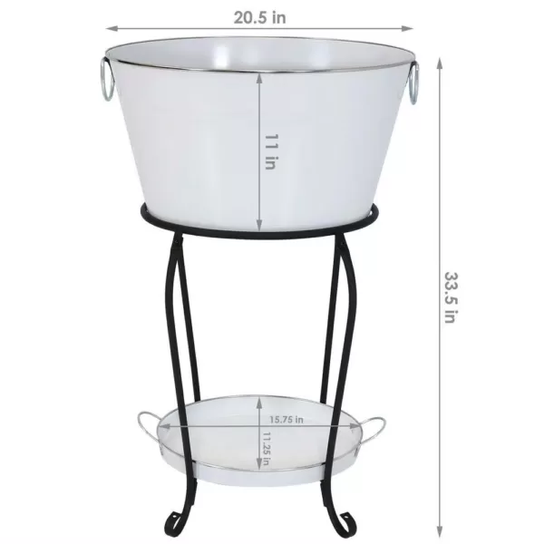 Sunnydaze Decor White Steel Ice Bucket Beverage Holder with Stand and Tray