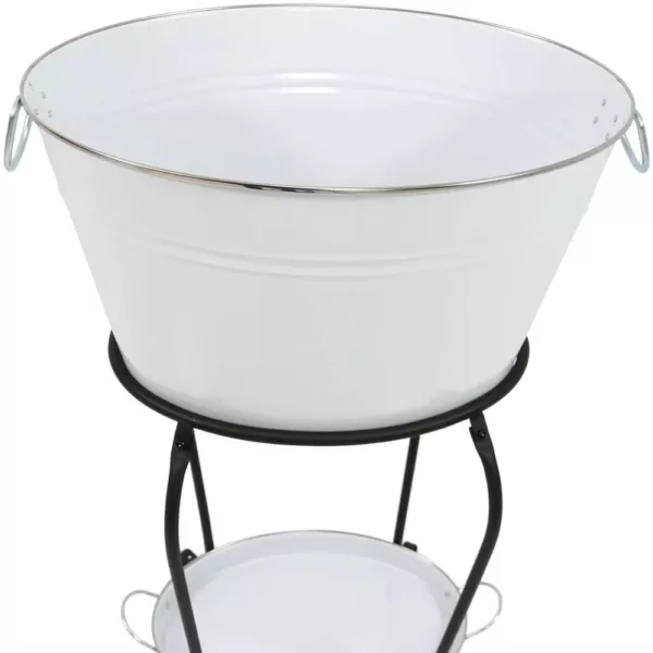 Sunnydaze Decor White Steel Ice Bucket Beverage Holder with Stand and Tray