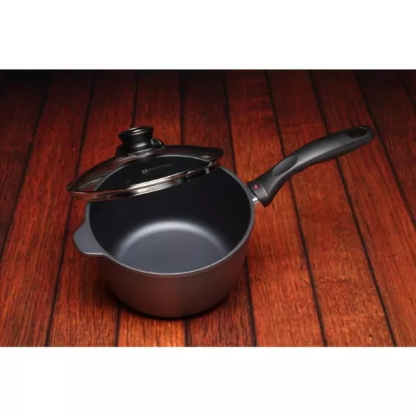 Swiss Diamond Classic Series 3.2 qt. Cast Aluminum Nonstick Sauce Pan in Gray with Glass Lid