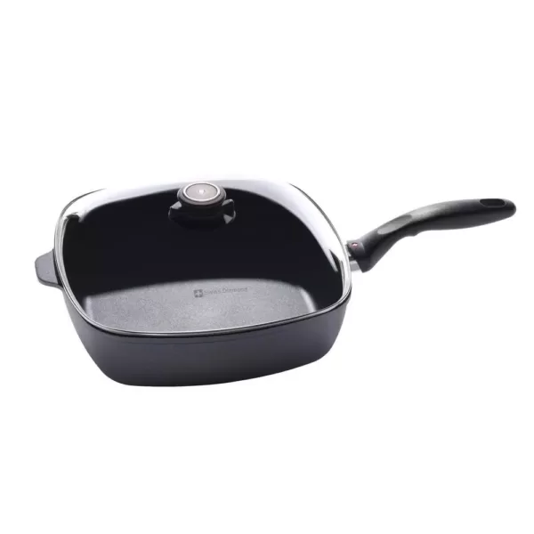 Swiss Diamond Classic Series 5 qt. Cast Aluminum Nonstick Saute Pan in Gray with Glass Lid