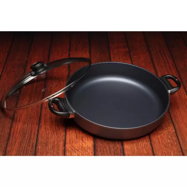 Swiss Diamond Classic Series 4.8 qt. Cast Aluminum Nonstick Saute Pan in Gray with Glass Lid