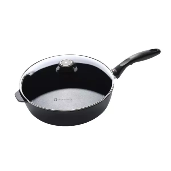 Swiss Diamond Classic Series 4.3 qt. Cast Aluminum Nonstick Saute Pan in Gray with Glass Lid