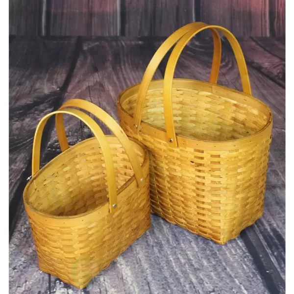 Vintiquewise 13 in. W x 10.3 in. D x 10 in. H Wood Chip Oval Shopping Baskets (Set of 2)