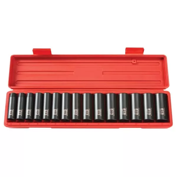 TEKTON 1/2 in. Drive 10-24 mm 6-Point Deep Impact Socket Set (15-Piece)