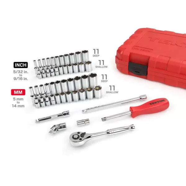 TEKTON 1/4 in. Drive 5/32-9/16 in., 5-14 mm 6-Point Socket Set (51-Piece)