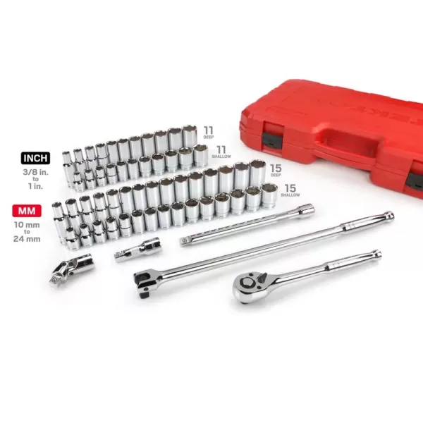 TEKTON 1/2 in. Drive 3/8-1 in., 10-24 mm 6-Point Socket Set (58-Piece)