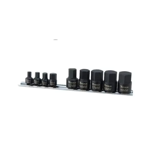 TITAN Stubby mm Hex Bit Socket Set (9-Piece)