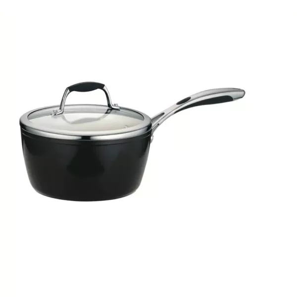 Tramontina Gourmet Ceramica Deluxe 3 qt. Aluminum Ceramic Nonstick Sauce Pan in Metallic Black with Glass Lid