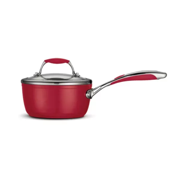 Tramontina Gourmet Ceramica Deluxe 1.5 qt. Aluminum Ceramic Nonstick Sauce Pan in Metallic Red with Glass Lid