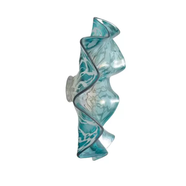 LITTON LANE Wavy Aquamarine and Gray Glass Wall Plate