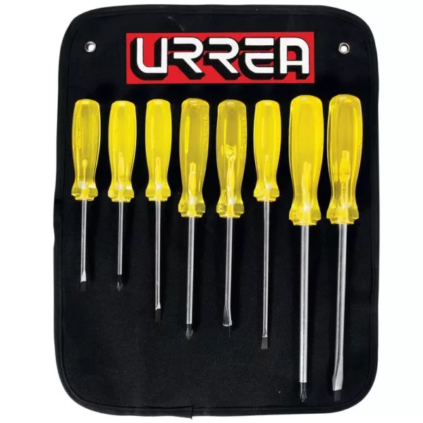 URREA Amber Cabinet, Phillips, & Flat Tips Screwdriver Set (8-Piece)