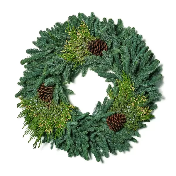 VAN ZYVERDEN 24 in. Live Fresh Cut Pacific Northwest Mixed Christmas Wreath Pine Cone Decorated