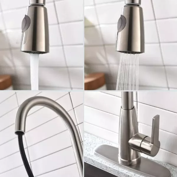 Vanity Art 8.27 in. Single-Handle Pull-Down Sprayer Kitchen Faucet in Brushed Nickel