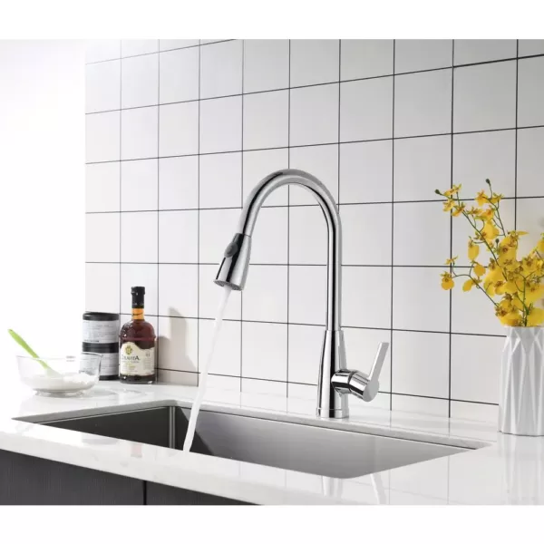 Vanity Art 8.27 in. Single-Handle Pull-Down Sprayer Kitchen Faucet in Chrome