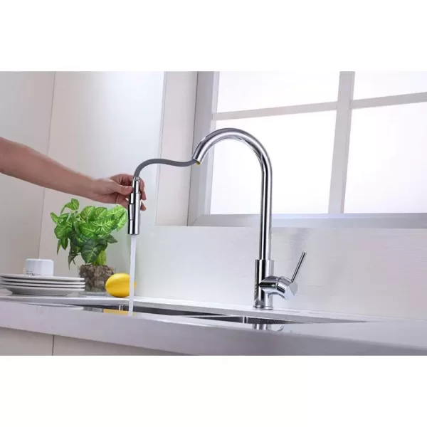 Vanity Art 7.87 in. Single-Handle Pull-Down Sprayer Kitchen Faucet in Chrome